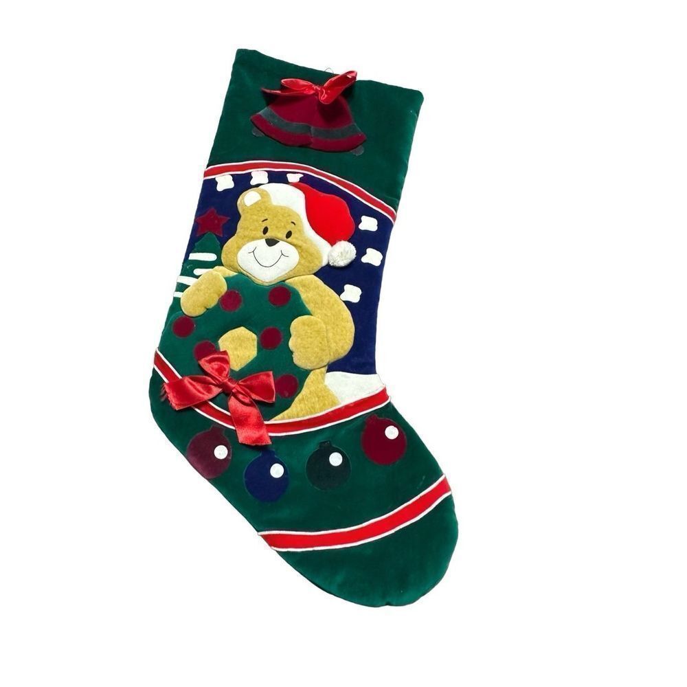 3D Teddy Bear and Wreath Holiday Stocking